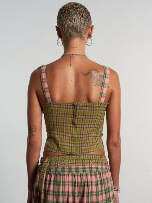 THE RAGGED PRIEST MIX CHECK CORSET TOP