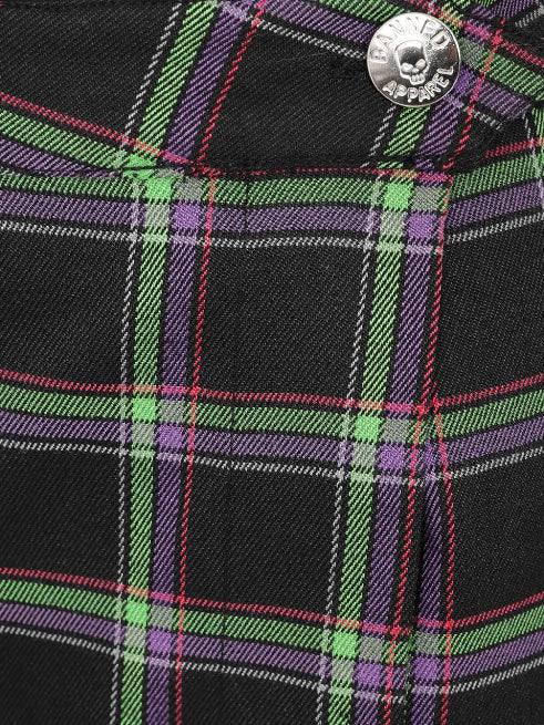 BANNED DUNCAN TARTAN MINI SKIRT PURPLE GREEN SK25533