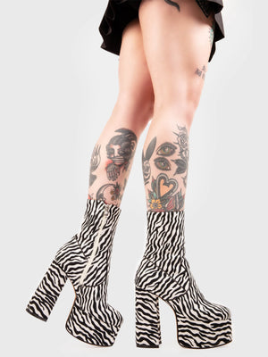 LAMODA ADORE YOU PLATFORM ANKLE BOOTS ZEBRA