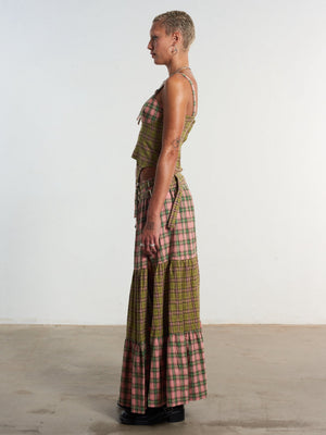 THE RAGGED PRIEST MIX CHECK MAXI SKIRT