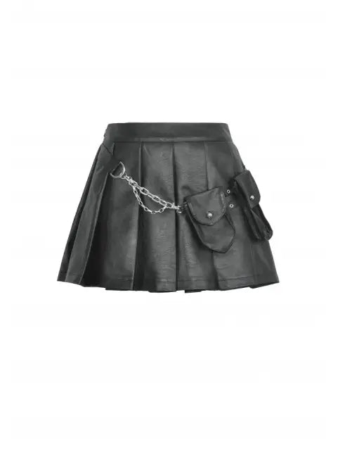 DARK IN LOVE FAUX LEATHER PLEATED MINI SKIRT WITH BAGS KW325