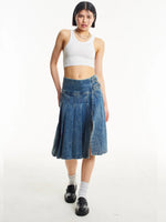THE RAGGED PRIEST AGYNESS PLEATED DENIM MIDI SKIRT