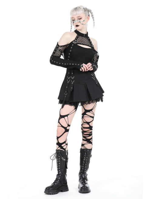 DARK IN LOVE D-RING PLEATED MINI SKIRT KW333