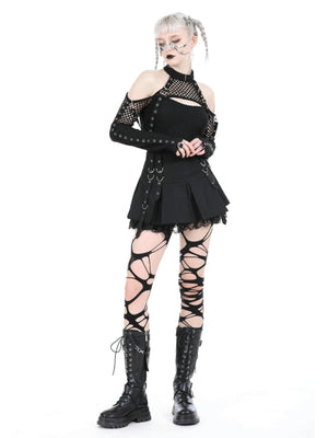 DARK IN LOVE D-RING PLEATED MINI SKIRT KW333