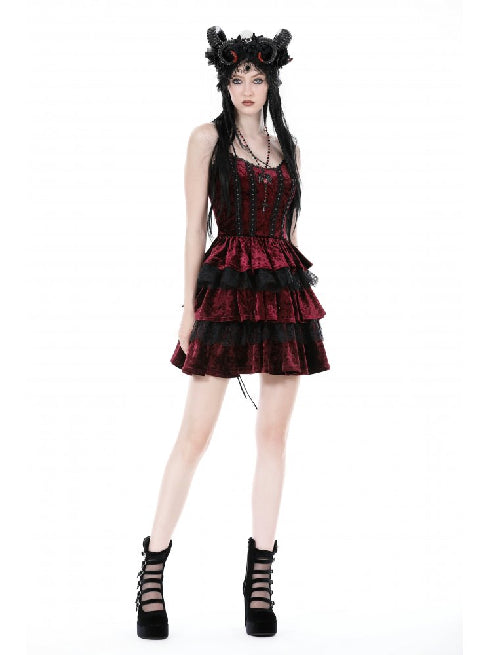 DARK IN LOVE RED BLACK VELVET DRESS DW895