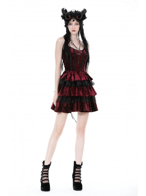 
            
                Load image into Gallery viewer, DARK IN LOVE RED BLACK VELVET DRESS DW895
            
        