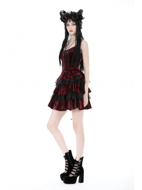 DARK IN LOVE RED BLACK VELVET DRESS DW895