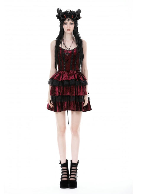 DARK IN LOVE RED BLACK VELVET DRESS DW895