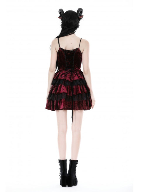 
            
                Load image into Gallery viewer, DARK IN LOVE RED BLACK VELVET DRESS DW895
            
        