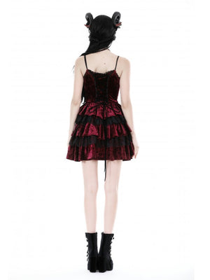 DARK IN LOVE RED BLACK VELVET DRESS DW895