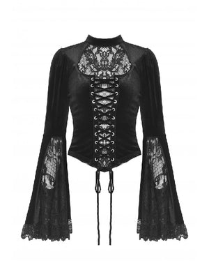 DARK IN LOVE VELVET LACE UP TOP TW539