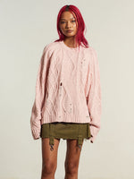 THE RAGGED PRIEST DISTRESSED CABLE KNIT PINK