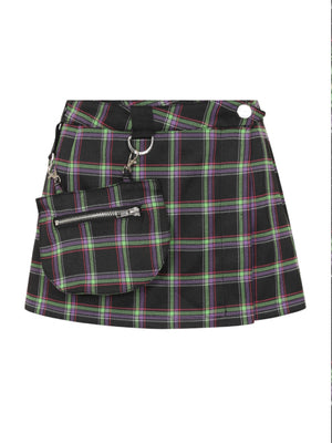 BANNED DUNCAN TARTAN MINI SKIRT PURPLE GREEN SK25533