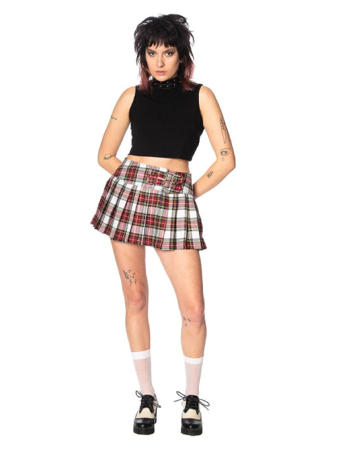 BANNED WHITE RED TARTAN SKIRT