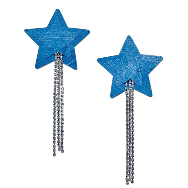 PASTEASE DENIM STARS WITH RHINESTONE TASSELS
