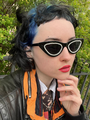 Black sunglasses top with rhinestones