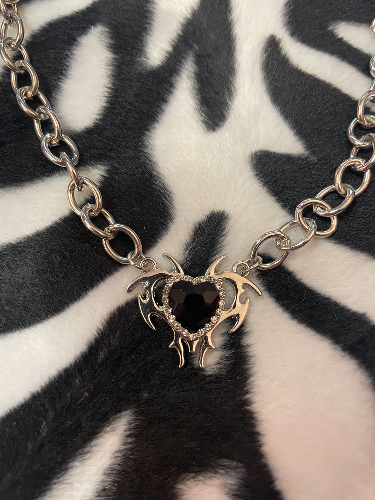 TRIBAL BLACK RHINESTONE HEART NECKLACE