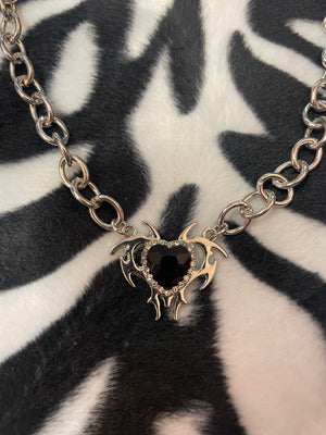TRIBAL BLACK RHINESTONE HEART NECKLACE