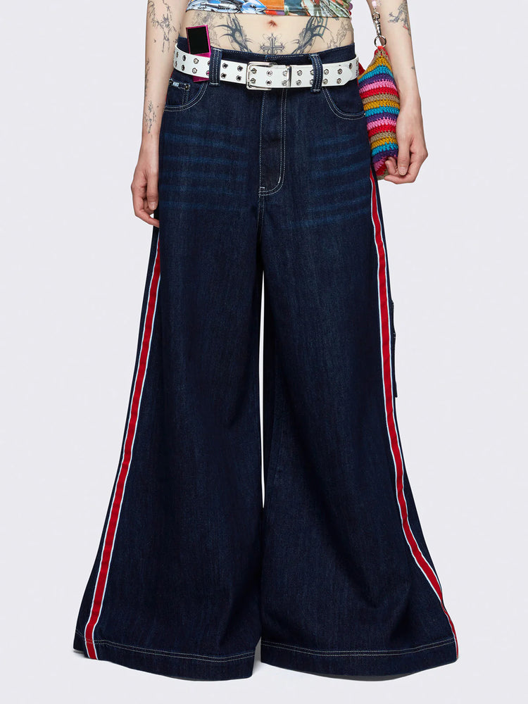 MINGA LONDON INDIGO SIDE-PANEL WIDE LEG JEANS