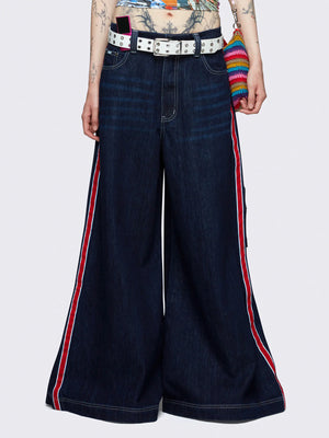 MINGA LONDON INDIGO SIDE-PANEL WIDE LEG JEANS