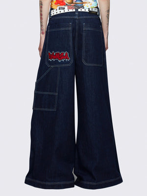 MINGA LONDON INDIGO SIDE-PANEL WIDE LEG JEANS