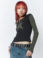 MINGA LONDON LOST STAR GREEN BLACK STRIPED LONGSLEEVE