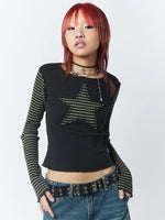 MINGA LONDON LOST STAR GREEN BLACK STRIPED LONGSLEEVE