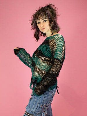 CROCHET AND COBWEBS KNIT SWEATERS BLACK GREEN
