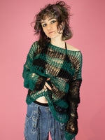 CROCHET AND COBWEBS KNIT SWEATERS BLACK GREEN