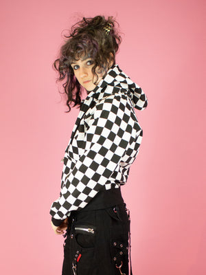 BLACK WHITE CHECKER ZIP UP