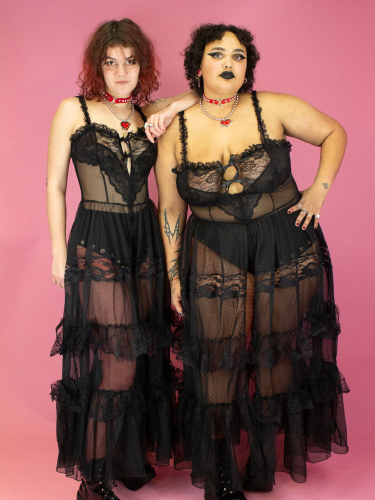 
            
                Load image into Gallery viewer, DARK IN LOVE SEE THROUGH LACE DRESS DW814
            
        