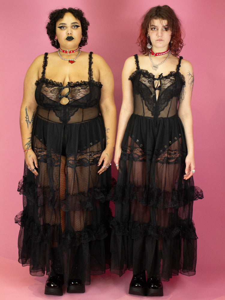 
            
                Load image into Gallery viewer, DARK IN LOVE SEE THROUGH LACE DRESS DW814
            
        
