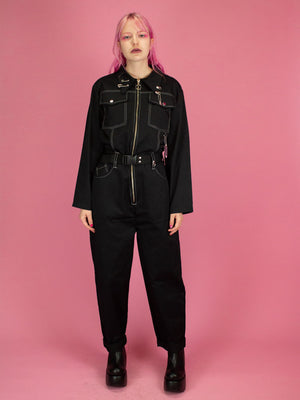 NIKINKY TRASHI OVERALL BLACK WITH WHITE STITCHING