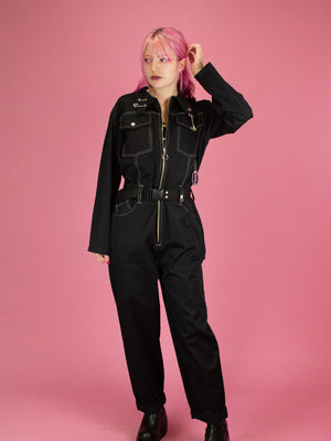 NIKINKY TRASHI OVERALL BLACK WITH WHITE STITCHING