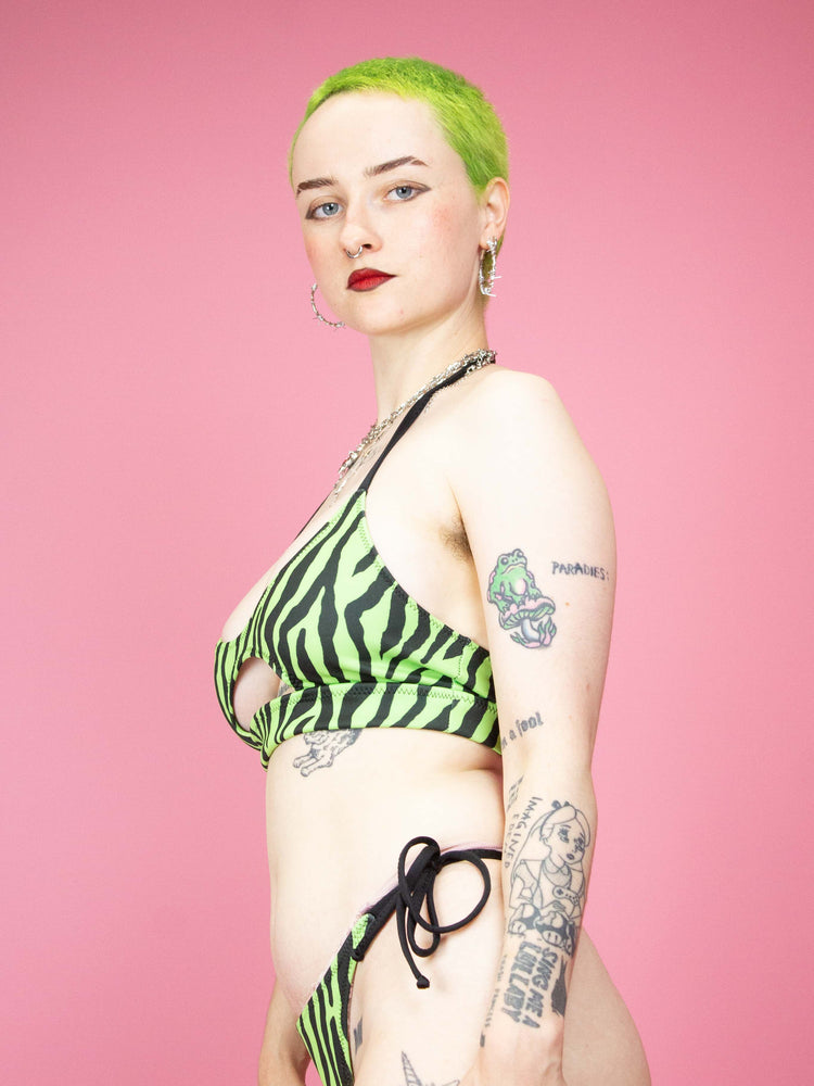 KAT MAUNZ GREEN ZEBRA CUT OUT BIKINI TOP