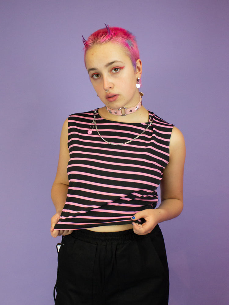 NIKINKY PUNKY TOP BLACK PINK STRIPES