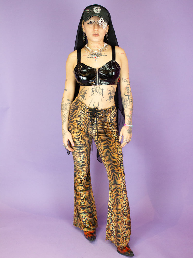 PRETTY ATTITUDE CLOTHING BROWN TIGER FLARES