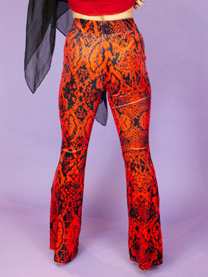 
            
                Load image into Gallery viewer, PRETTY ATTITUDE CLOTHING RED SNAKE FLARES
            
        