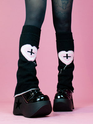 LEG WARMER BLACK HEART CROSS