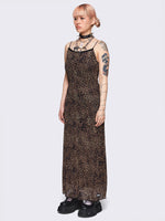 MINGA LONDON NALA LEOPARD MESH MAXI DRESS