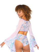 J VALENTINE LAVENDER/WHITE SEQUIN MESH FLAIR SLEEVE TOP JR171