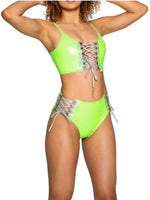 J VALENTINE LIME LACE UP HIGH WAIST SHORTS JR203