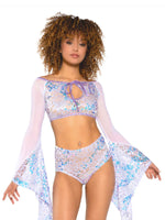 J VALENTINE LAVENDER/WHITE SEQUIN MESH FLAIR SLEEVE TOP JR171