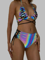 J VALENTINE REFLECTIVE PVC LACE UP HIGH WAIST SHORT JR194