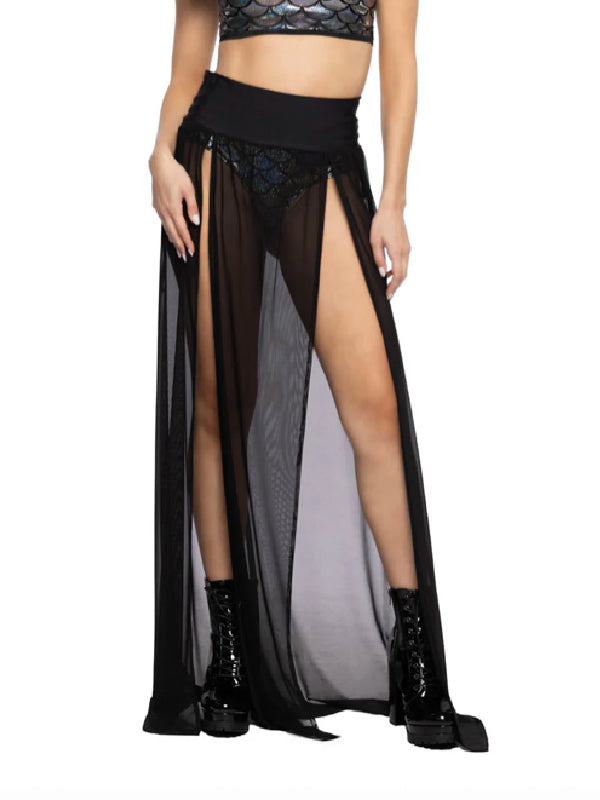 J VALENTINE LONG TWO SLIT MESH SKIRT FF470