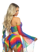 J VALENTINE RAINBOW MESH FLARE SLEEVE TOP JR213
