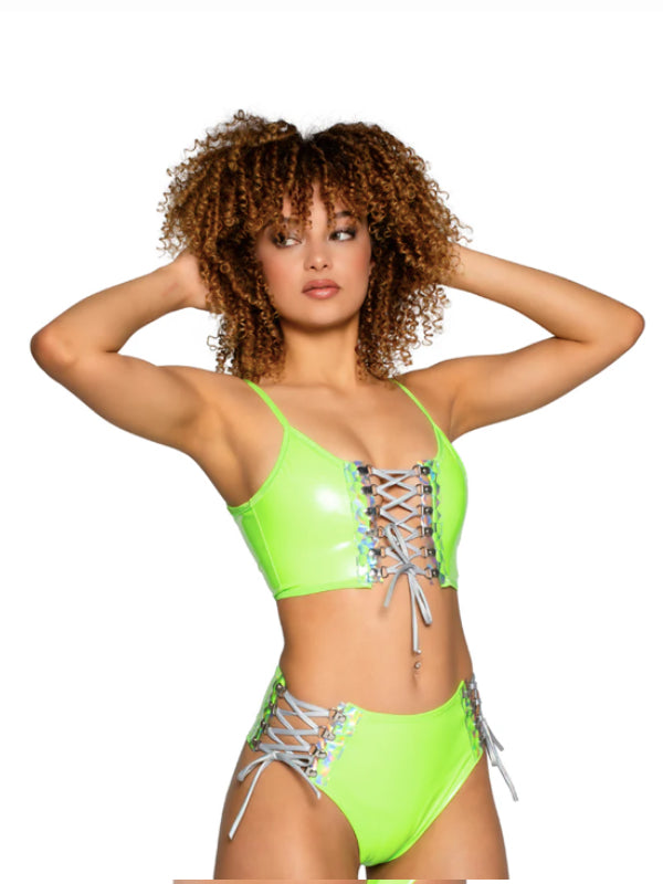 J VALENTINE LIME LACE UP TOP JR202
