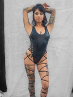J VALENTINE BLACK LACE UP BODYSUIT FE233