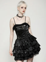 DARK IN LOVE DW1035 PUNK SHINY PU LEATHER LAYERED DRESS
