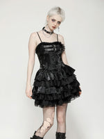 DARK IN LOVE DW1035 PUNK SHINY PU LEATHER LAYERED DRESS
